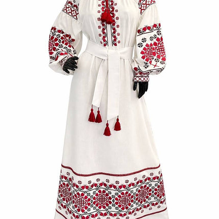 Ukrainian Embroidered White Maxi Dress for Women