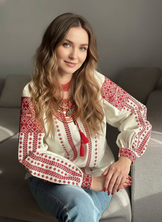 Ukrainian Linen Vyshyvanka with Red Embroidery