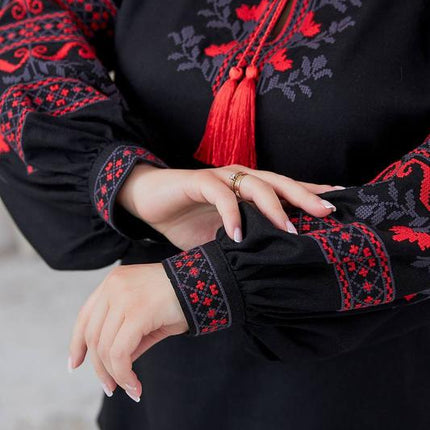 Ukrainian Vyshyvanka Blouse – Red & Black Geometric Design