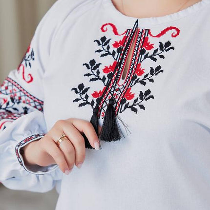 Ukrainian Vyshyvanka Blouse – Red & Black Geometric Design