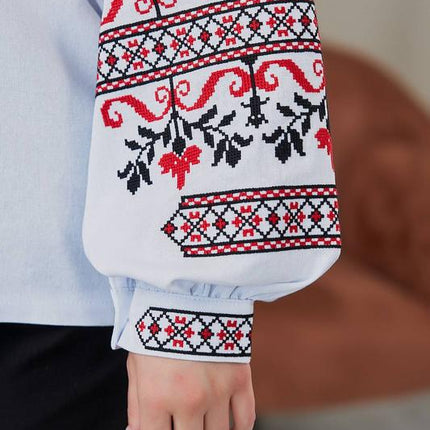 Ukrainian Vyshyvanka Blouse – Red & Black Geometric Design