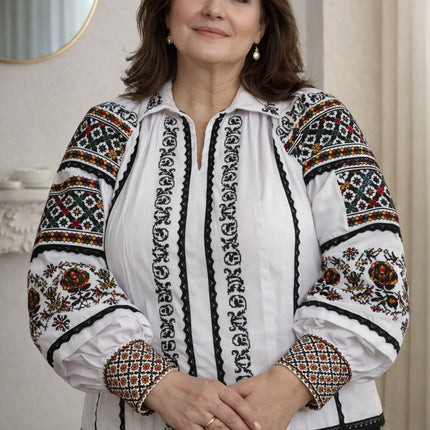 Ukrainian Vyshyvanka Embroidered Blouse for Women – Traditional Folk Shirt, White Cotton or Natural Linen Ukrainian Embroidery