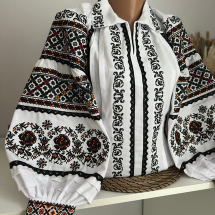 Ukrainian Vyshyvanka Embroidered Blouse for Women – Traditional Folk Shirt, White Cotton or Natural Linen Ukrainian Embroidery