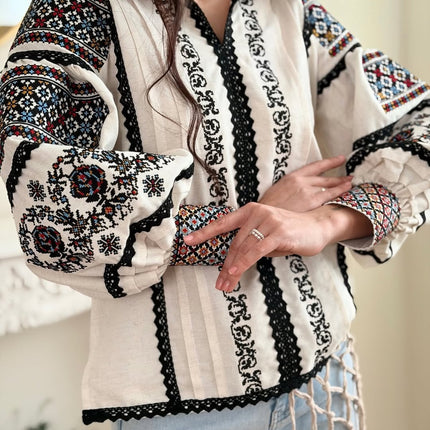 Ukrainian Vyshyvanka Embroidered Blouse for Women – Traditional Folk Shirt, White Cotton or Natural Linen Ukrainian Embroidery
