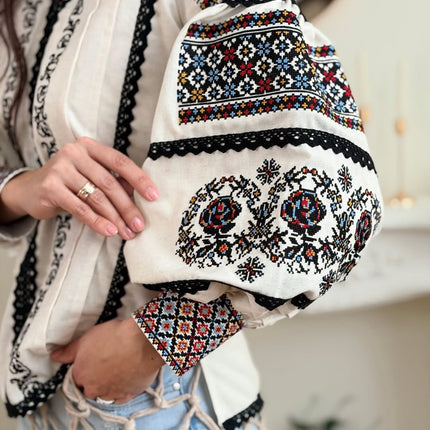 Ukrainian Vyshyvanka Embroidered Blouse for Women – Traditional Folk Shirt, White Cotton or Natural Linen Ukrainian Embroidery