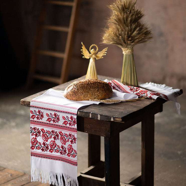 Ukrainian Wedding Rushnyk with Red Embroidery