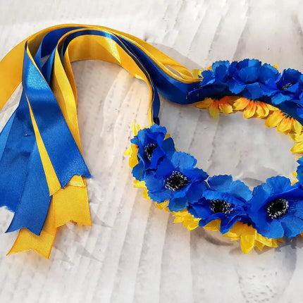 Ukrainian vinok of sunflowers and cornflowers