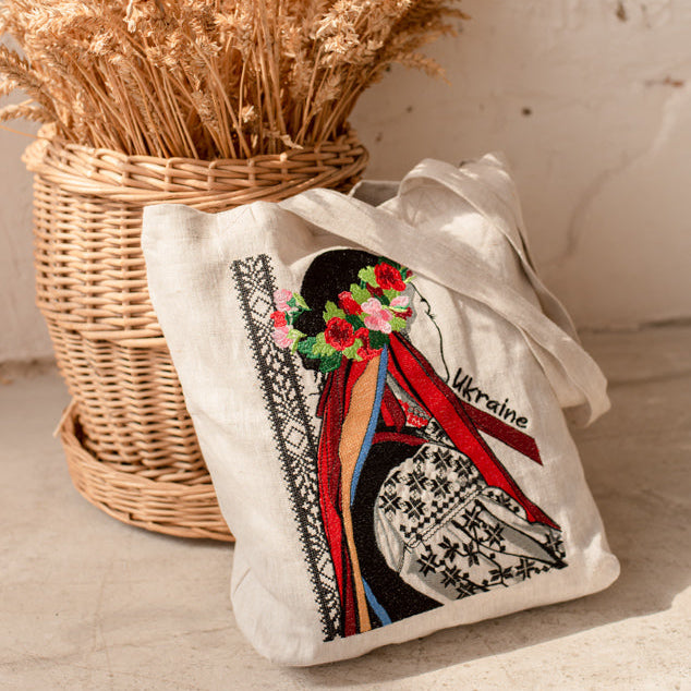 Ukrainian Embroidered Linen Shopping Bag