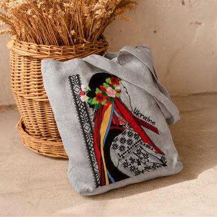 Ukrainian Embroidered Linen Shopping Bag