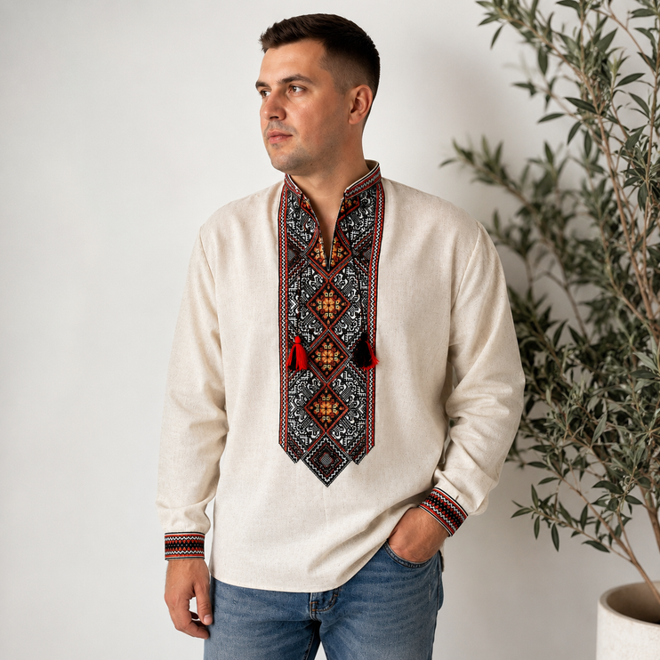 Ukrainian Men's Embroidered Linen Shirt Vyshyvanka