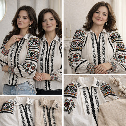 Ukrainian Vyshyvanka Embroidered Blouse for Women – Traditional Folk Shirt, White Cotton or Natural Linen Ukrainian Embroidery
