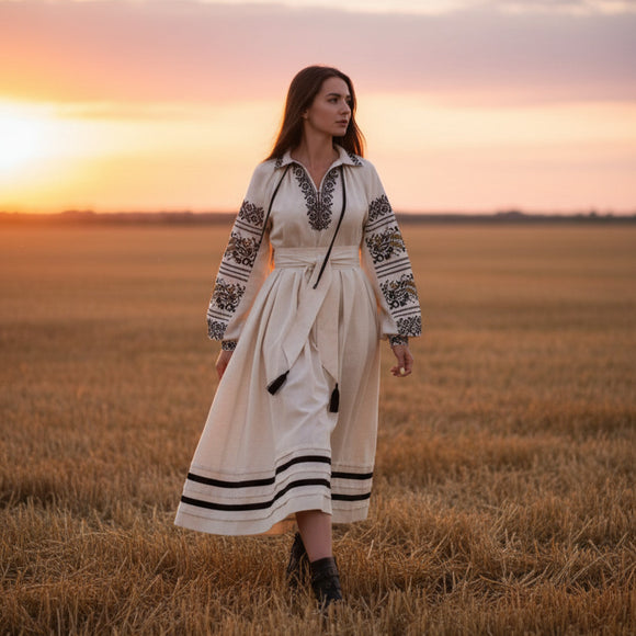 Ukrainian linen embroidered dress