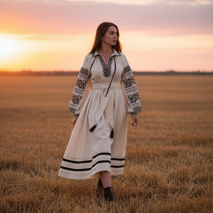 Ukrainian linen embroidered dress