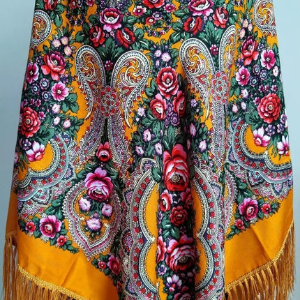 Ukrainian scarf with flowers 120*120 cm