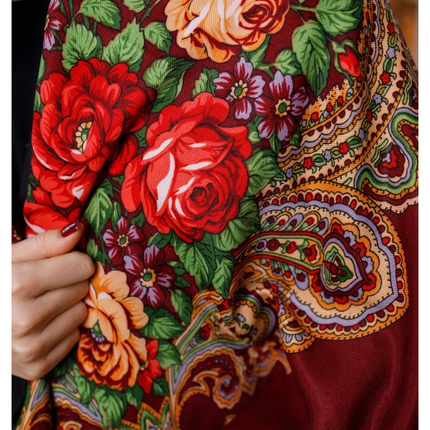 Ukrainian shawl with flowers 110*110 cm