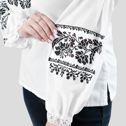 Ukrainian embroidered linen blouse with lace