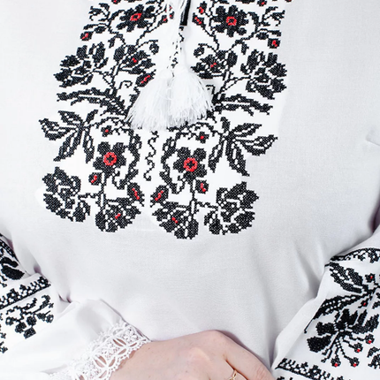 Ukrainian embroidered linen blouse with lace