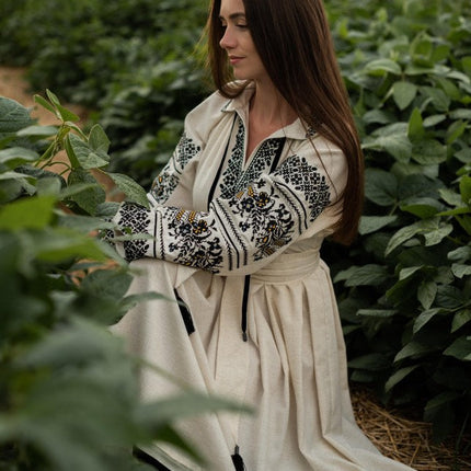 Ukrainian linen embroidered dress