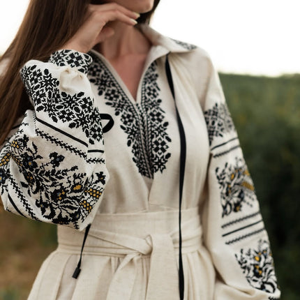 Ukrainian linen embroidered dress