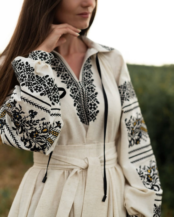 Ukrainian linen embroidered dress