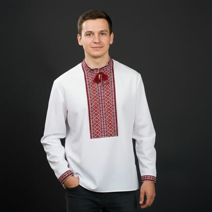 Ukrainian men's embroidered shirt with woven embroidery