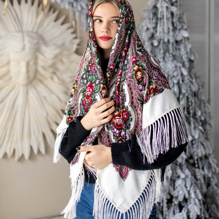 Ukrainian scarf with flowers 120*120 cm