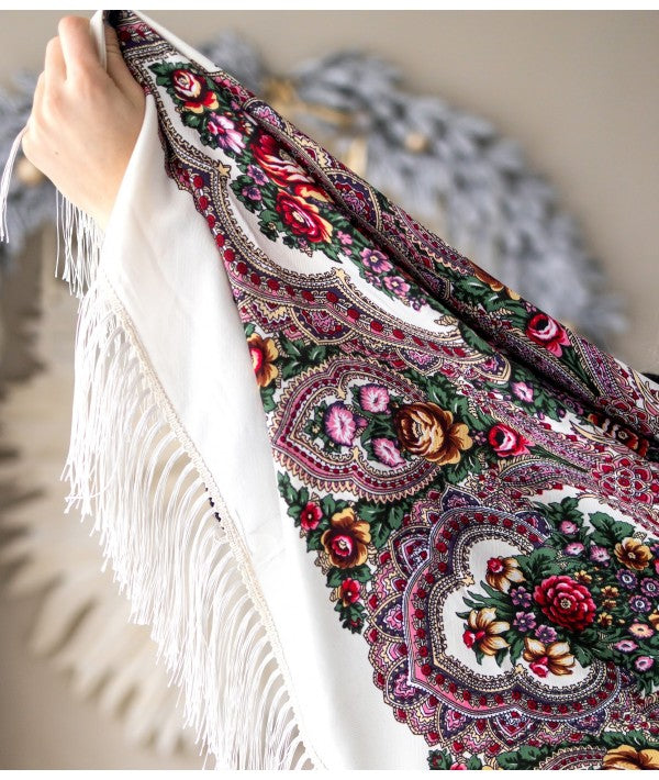 Ukrainian scarf with flowers 120*120 cm