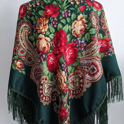 Ukrainian shawl with flowers 110*110 cm