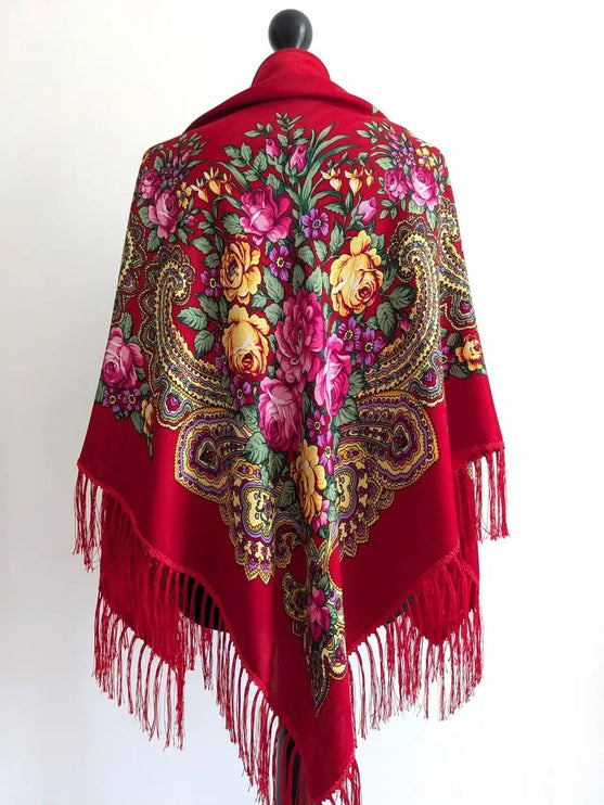 Ukrainian shawl with flowers 110*110 cm