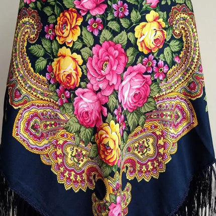 Ukrainian shawl with flowers 110*110 cm