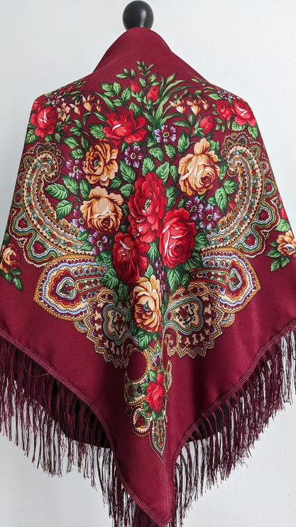Ukrainian shawl with flowers 110*110 cm