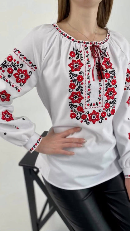 Ukrainian women's blouse with machine and hand embroidery - Panyanka