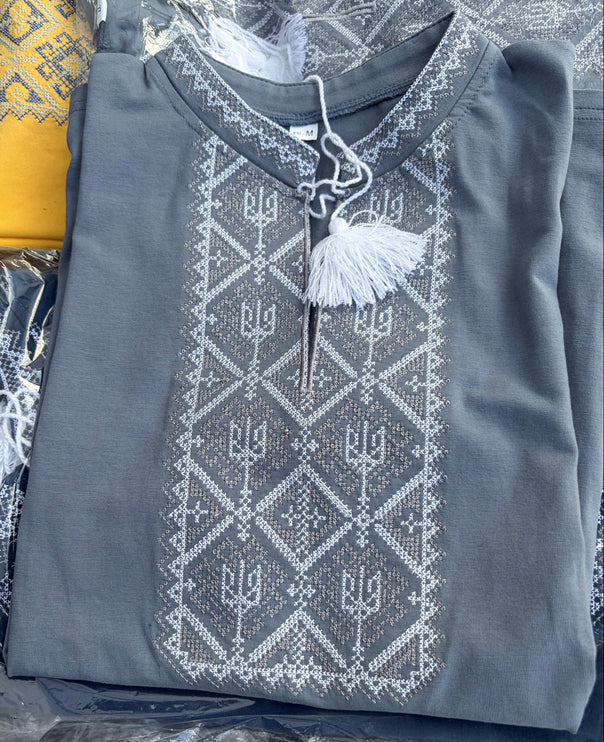 Ukrainian Embroidered Men's T-Shirt with Trident