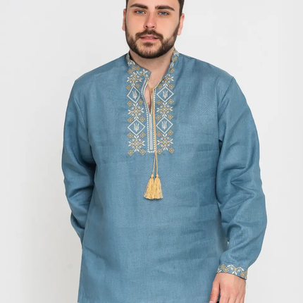 Vyshyvanka men's shirt with Ukrainian symbols