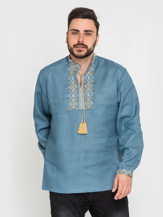 Vyshyvanka men's shirt with Ukrainian symbols