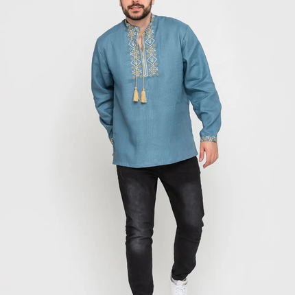 Vyshyvanka men's shirt with Ukrainian symbols