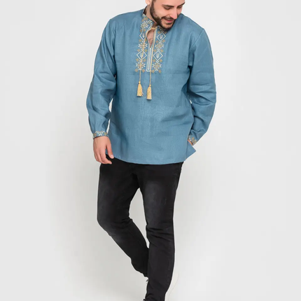 Vyshyvanka men's shirt with Ukrainian symbols