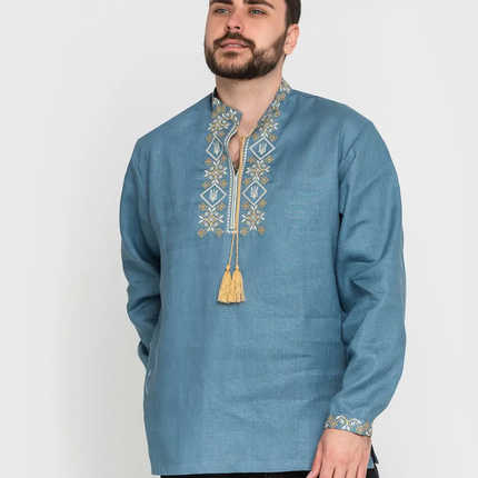 Vyshyvanka men's shirt with Ukrainian symbols