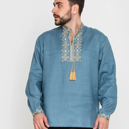 Vyshyvanka men's shirt with Ukrainian symbols