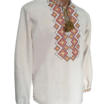 Vyshyvanka mens with a geometric ornament made of linen
