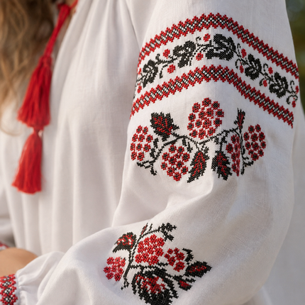 White Ukrainian Embroidered Dress – Red & Black Vyshyvanka
