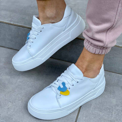 White leather women's sneakers with white sole