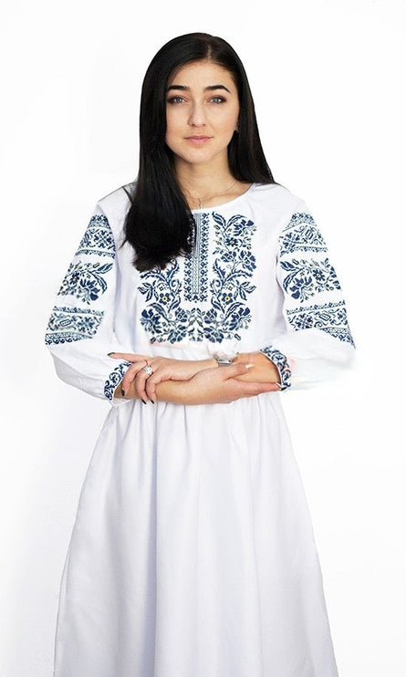 White women's dress with embroidery
