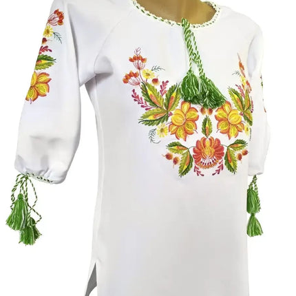 Womens vyshyvanka with floral ornament Petrykiv painting