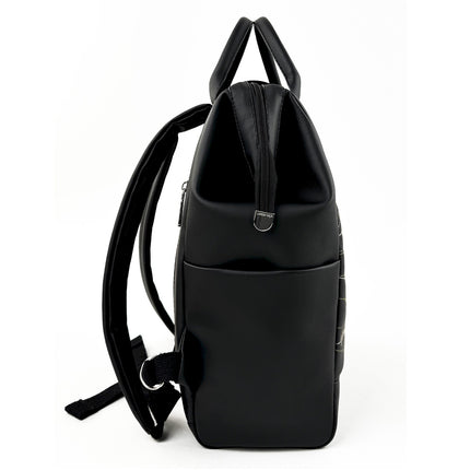 Women's black backpack with floral embroidery