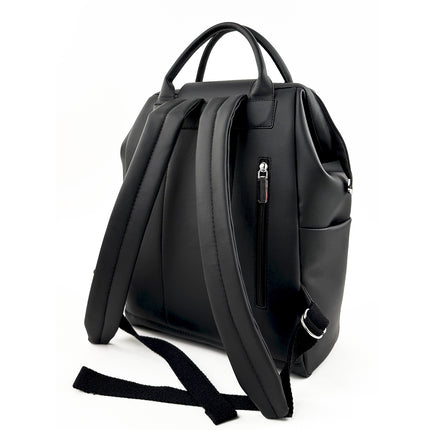 Women's black backpack with floral embroidery