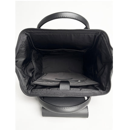 Women's black backpack with floral embroidery
