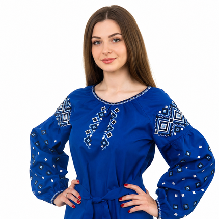 Women’s Blue Vyshyvanka Blouse with Traditional Embroidery
