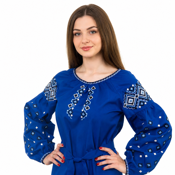 Women’s Blue Vyshyvanka Blouse with Traditional Embroidery