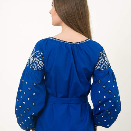 Women’s Blue Vyshyvanka Blouse with Traditional Embroidery